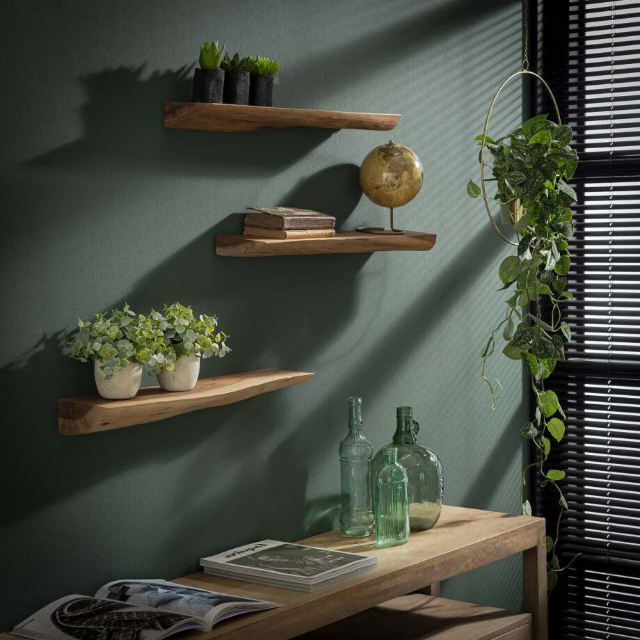 Wandplank 'Erica' Boomstam, Set van 3 stuks Wandplank 'Erica' Boomstam, Set van 3 stuks afbeelding 1