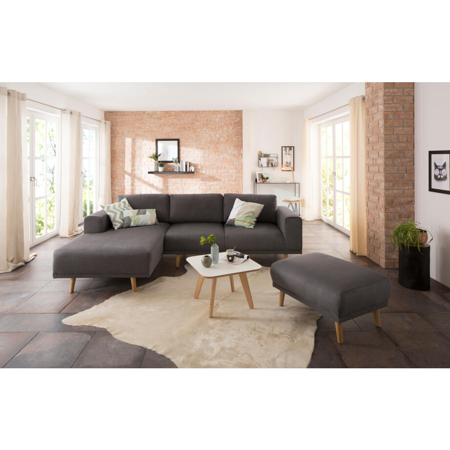 Home affaire Hoekbank Lasse L-vorm in scandinavische stijl met houten poten afbeelding 1