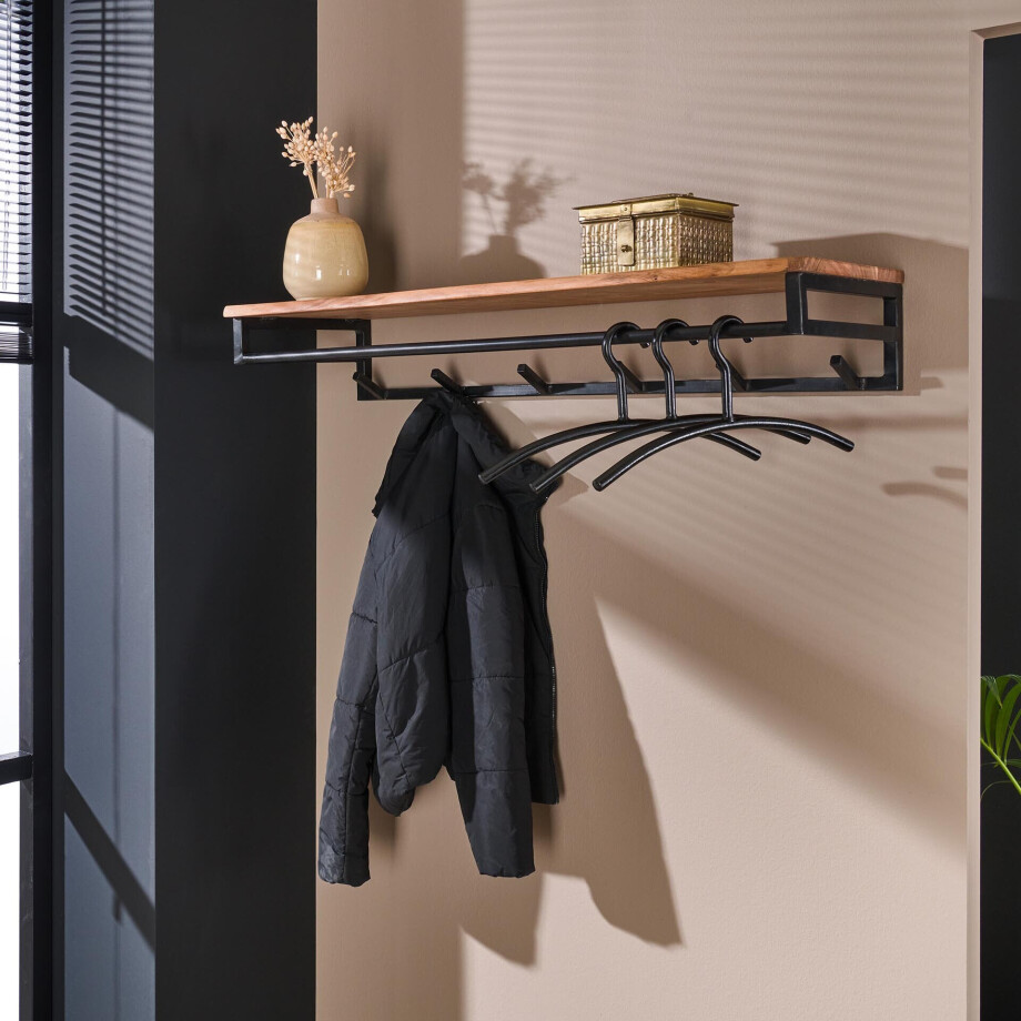 LifestyleFurn Kapstok 'Kelsie' 100cm met 6 haken, acaciahout afbeelding 1
