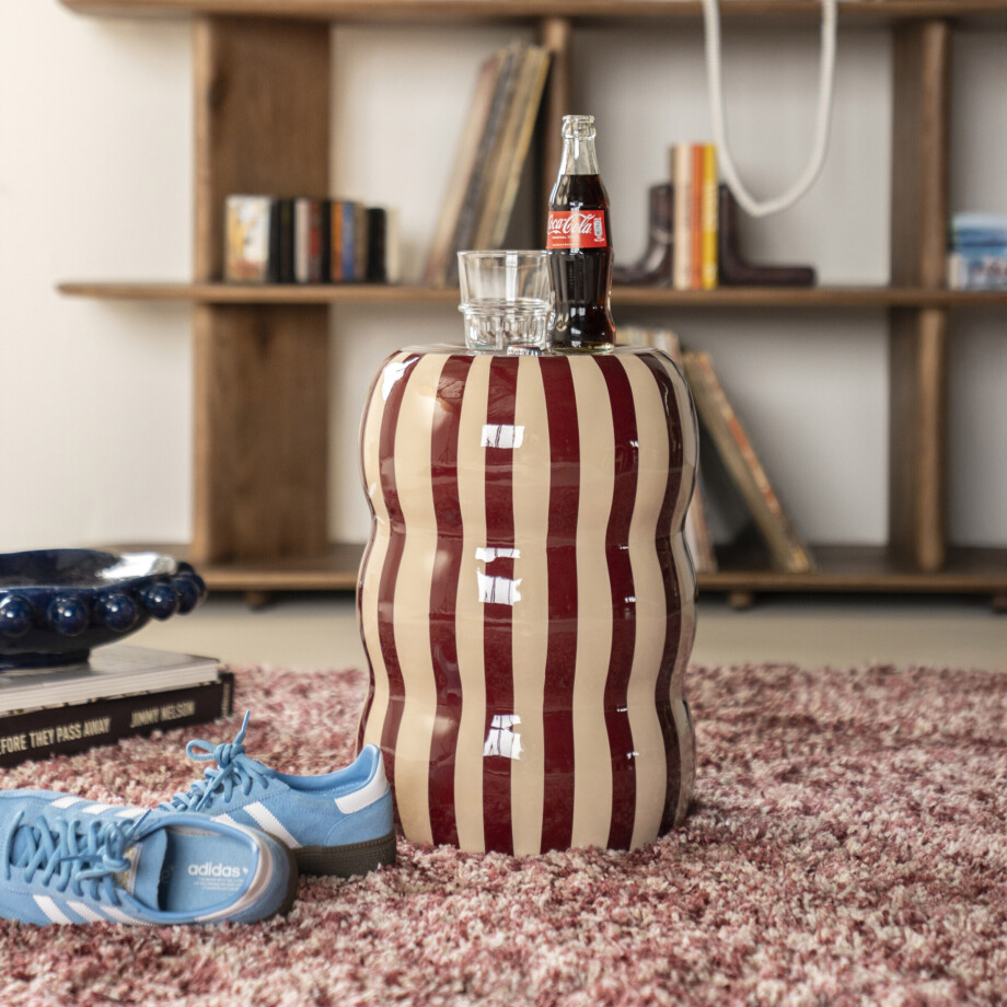 By-Boo Bijzettafel 'Candice' 28cm, kleur Beige/Burgundy By-Boo Bijzettafel 'Candice' 28cm, kleur Beige/Burgundy afbeelding 1