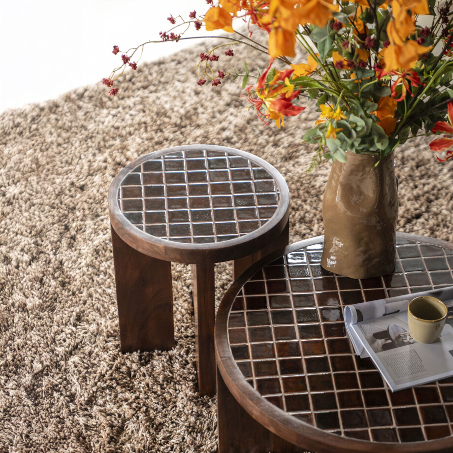 By-Boo Ronde Bijzettafel 'TiledUp' Keramiek en mangohout, 40cm afbeelding 1