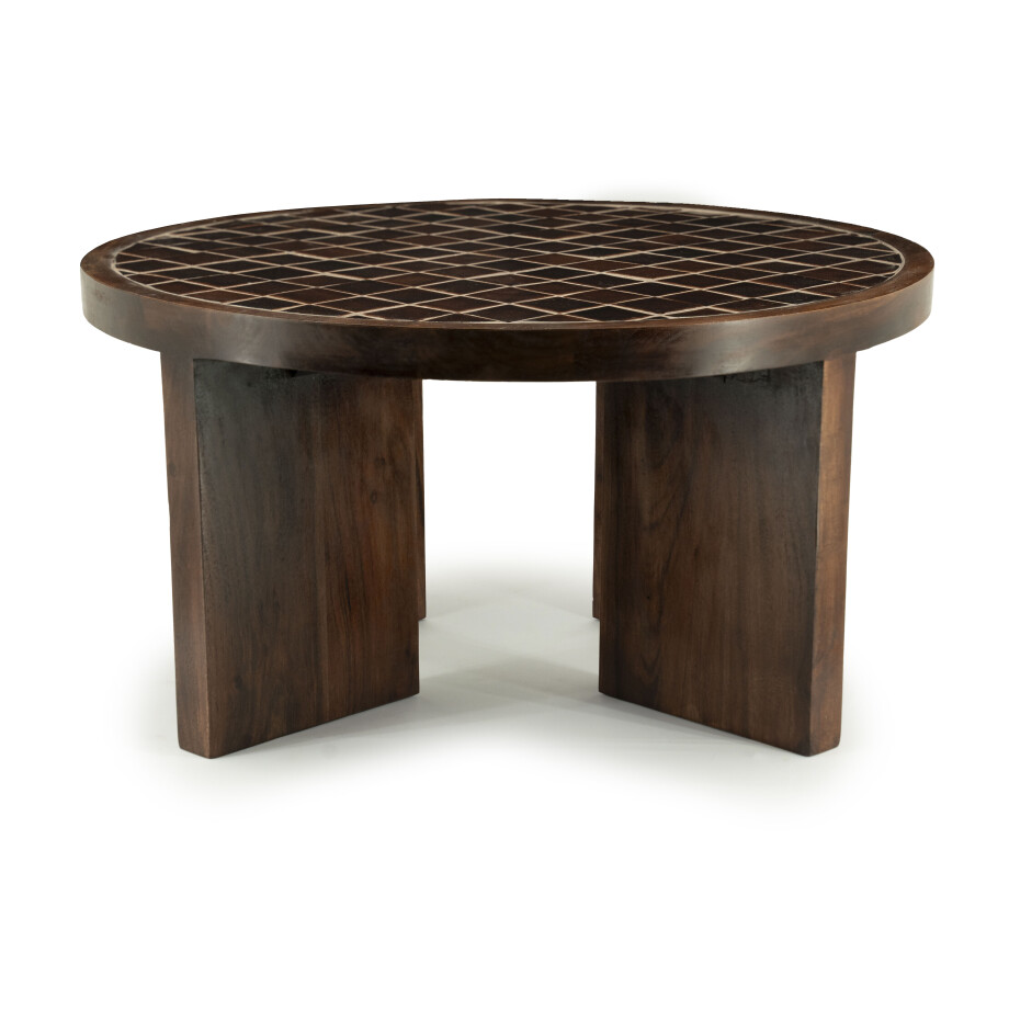 By-Boo Ronde Salontafel 'TiledUp' Keramiek en mangohout, 70cm afbeelding 1