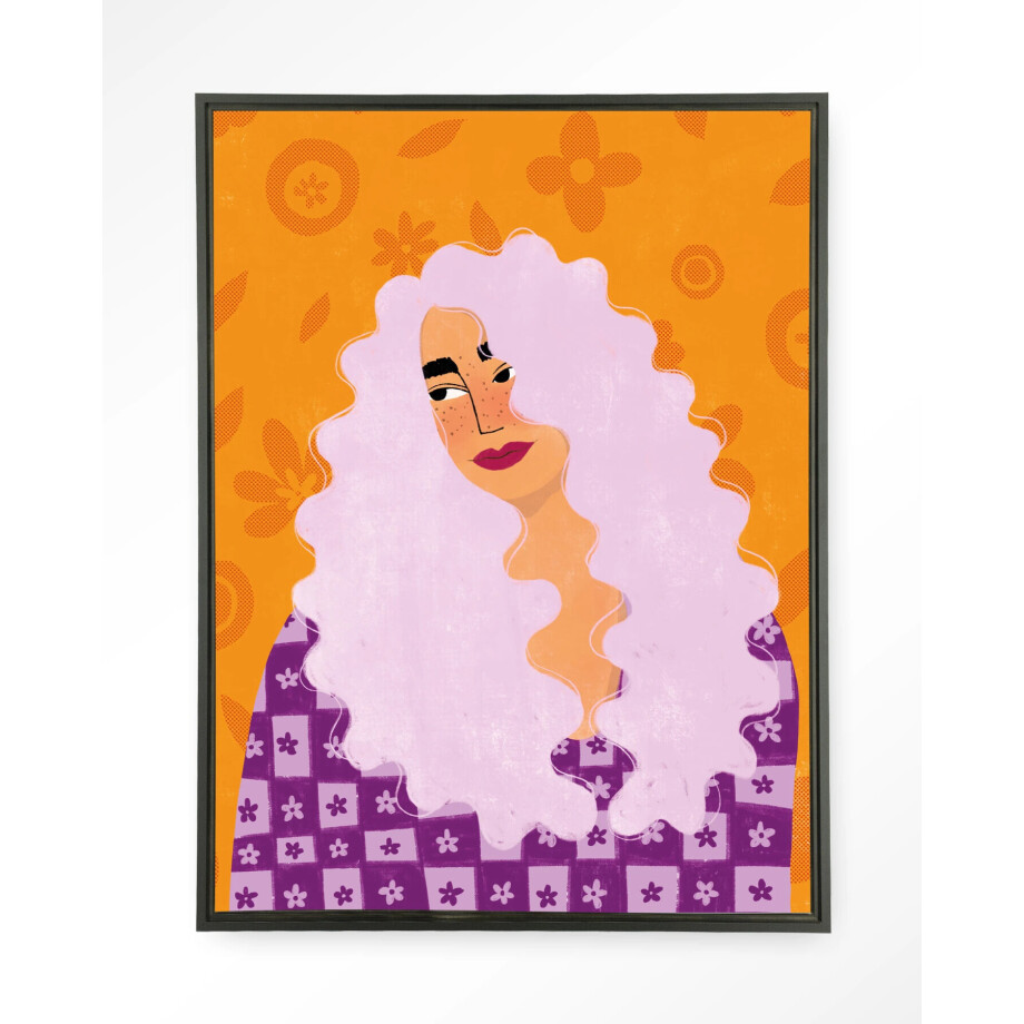 Urban Cotton Wandkleed 'Retro Girly' 80 x 110cm in Floating Frame - black afbeelding 