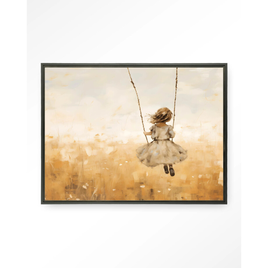 Urban Cotton Wandkleed 'Swinging Girl' 80 x 110cm in Floating Frame - black afbeelding 