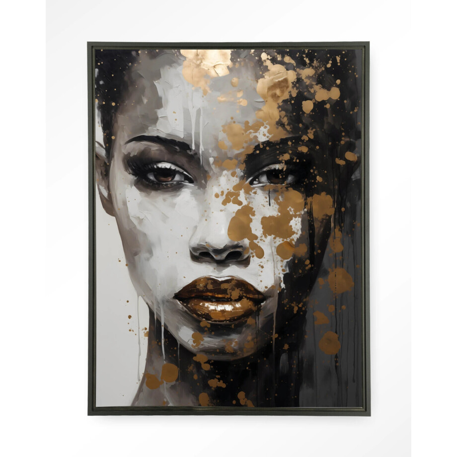 Urban Cotton Wandkleed 'Golden Girl' 145 x 190cm in Floating Frame - black afbeelding 