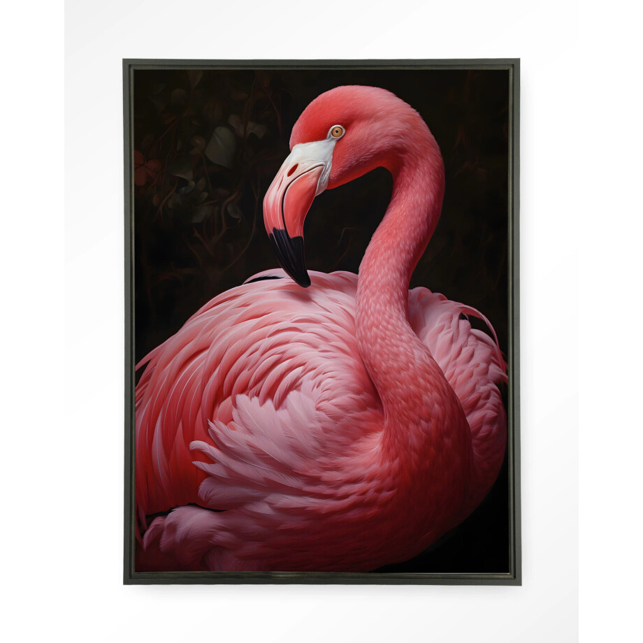 Urban Cotton Wandkleed 'Pink Flamingo' 80 x 110cm in Floating Frame - black afbeelding 