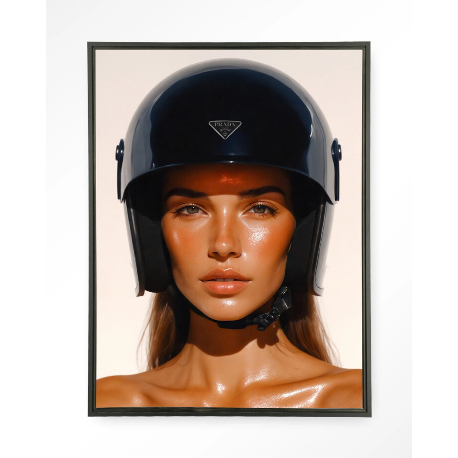 Urban Cotton Wandkleed 'Prada Helmet' 80 x 110cm in Floating Frame - black afbeelding 