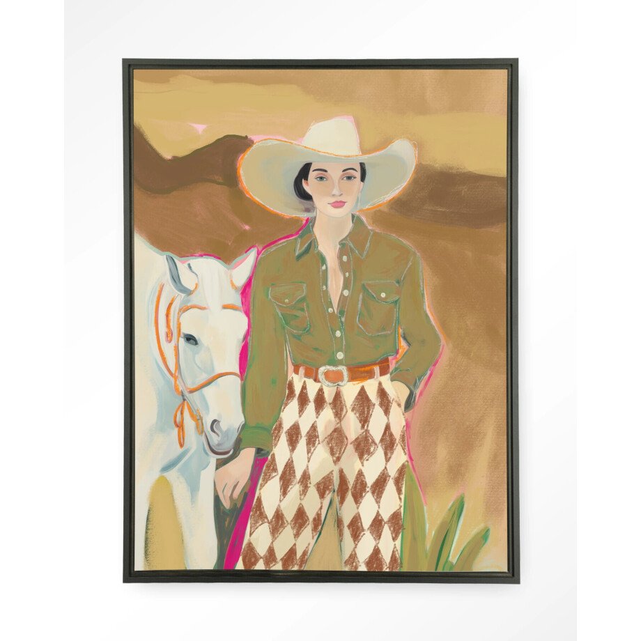Urban Cotton Wandkleed 'Cowgirl 3' 110 x 145cm in Floating Frame - black afbeelding 