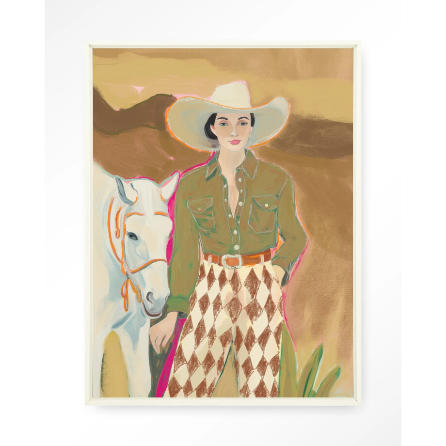 Urban Cotton Wandkleed 'Cowgirl 3' 80 x 110cm in Floating Frame - off white afbeelding 