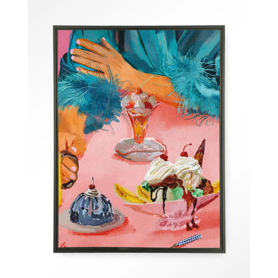 Urban Cotton Wandkleed 'Ice Creams' 145 x 190cm in Floating Frame - black afbeelding 