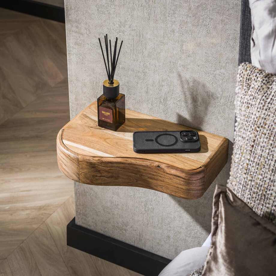 LifestyleFurn Hangend Nachtkastje 'Nairoby' Acaciahout, Set van 2 stuks afbeelding 1
