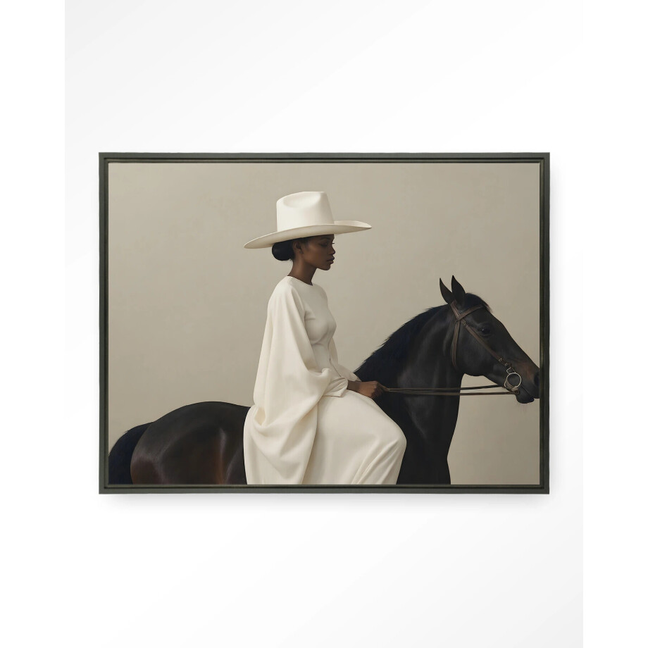 Urban Cotton Wandkleed 'Beige Rider' 110 x 145cm in Floating Frame - black afbeelding 