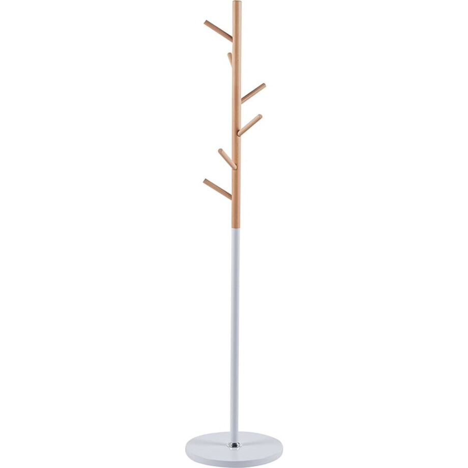 Kapstok Carlijn Wit - Metaal - Beuken - 6 haken - Breedte 37 cm - Diepte 37 cm - Hoogte 172 cm afbeelding 1