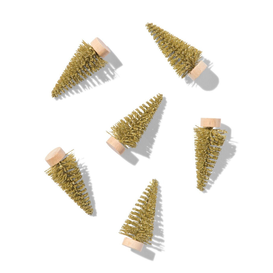 HEMA HEMA Tafeldecoratie Boompjes 5cm Kunststof Goud - 6 Stuks afbeelding 