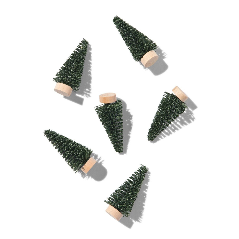 HEMA HEMA Tafeldecoratie Bomen 5cm Kunststof Groen - 6 Stuks afbeelding 