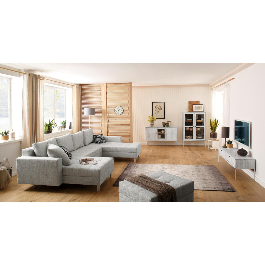 Home affaire Tv-meubel Freya Commode met 2 kleppen, metalen handgrepen, van massief hout, breedte 140 cm afbeelding 1