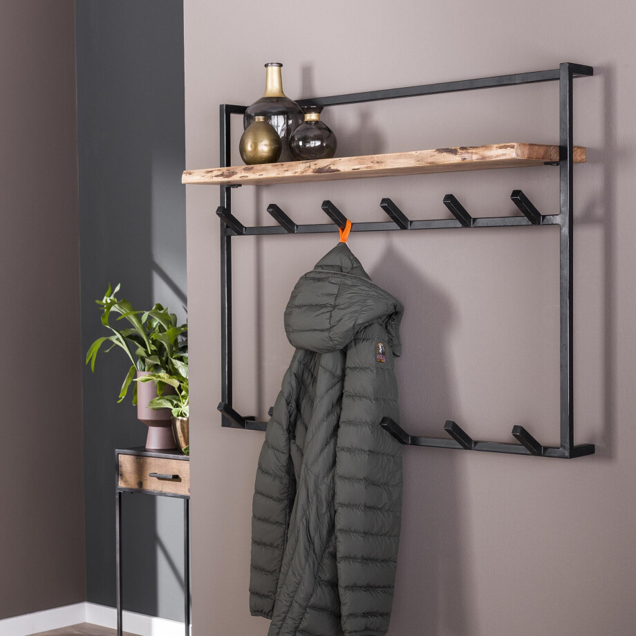 Kapstok 'Cruz' Acaciahout en metaal, met 12 haken en plank afbeelding 1