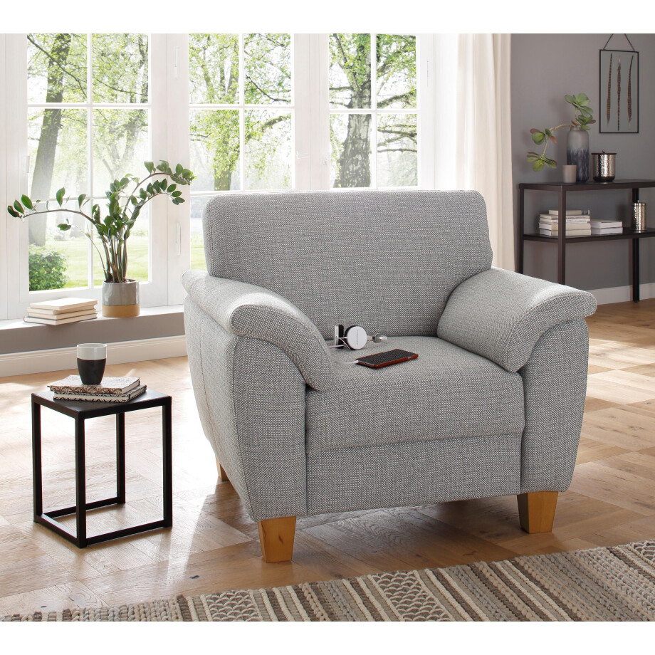 Home affaire Fauteuil Alta met binnenvering en contrastnaad, poten beuken eikenkleur afbeelding 1