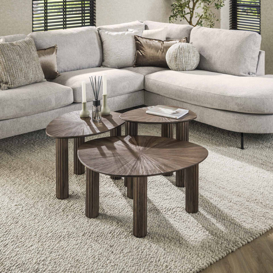 LifestyleFurn Organische Bijzettafel 'Sadaf' Teakhout, Set van 3 stuks afbeelding 1