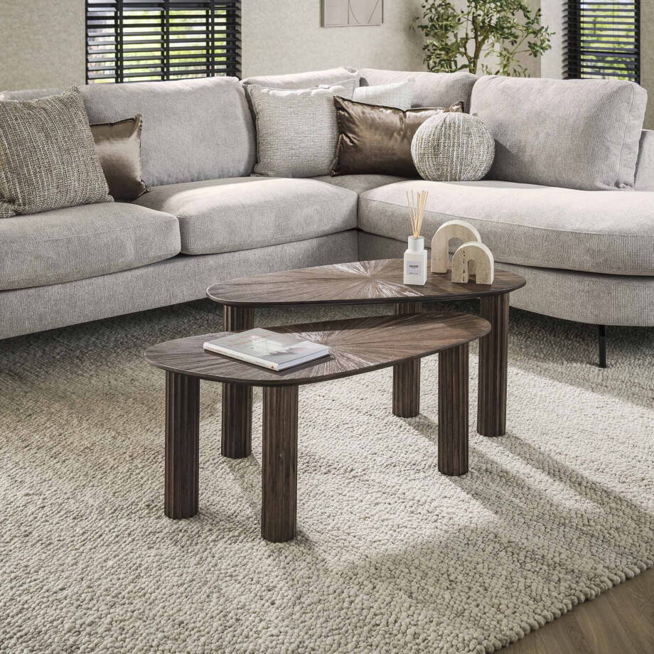 LifestyleFurn Organische Salontafel 'Sadaf' Teakhout, Set van 2 stuks afbeelding 1
