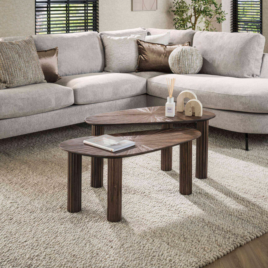 Salontafel Maya Teak organisch set van 2 Massief teak espresso afbeelding 1