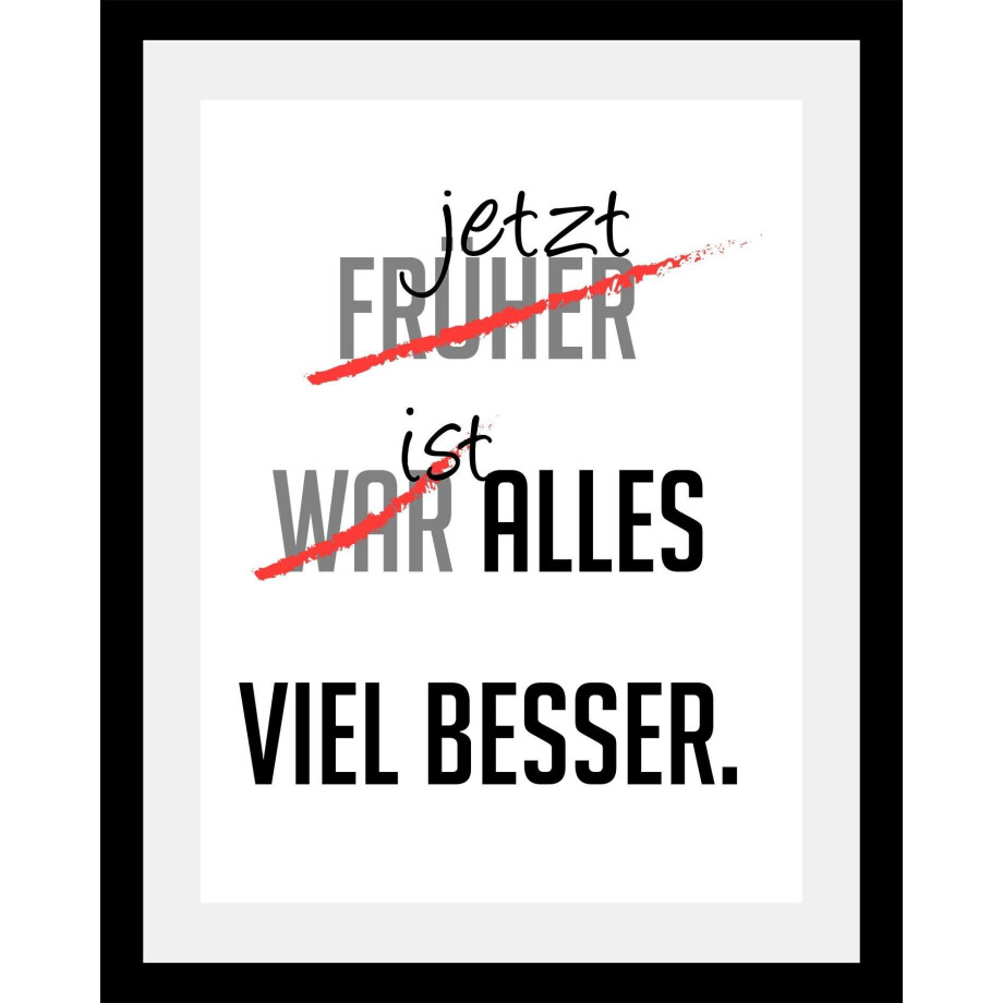 queence Wanddecoratie Veel beter HD premium posterdruk incl. houten lijst afbeelding 1
