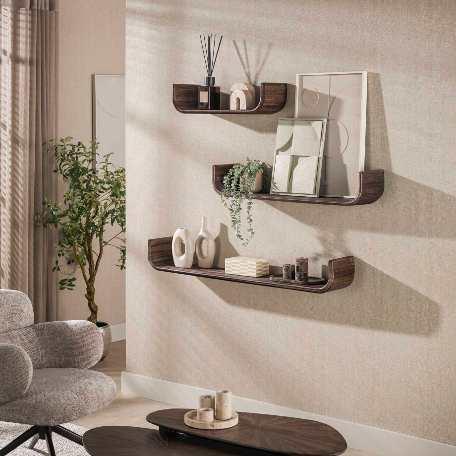 Wandplank Maya Teak U-shape set van 3 Massief teak espresso afbeelding 1