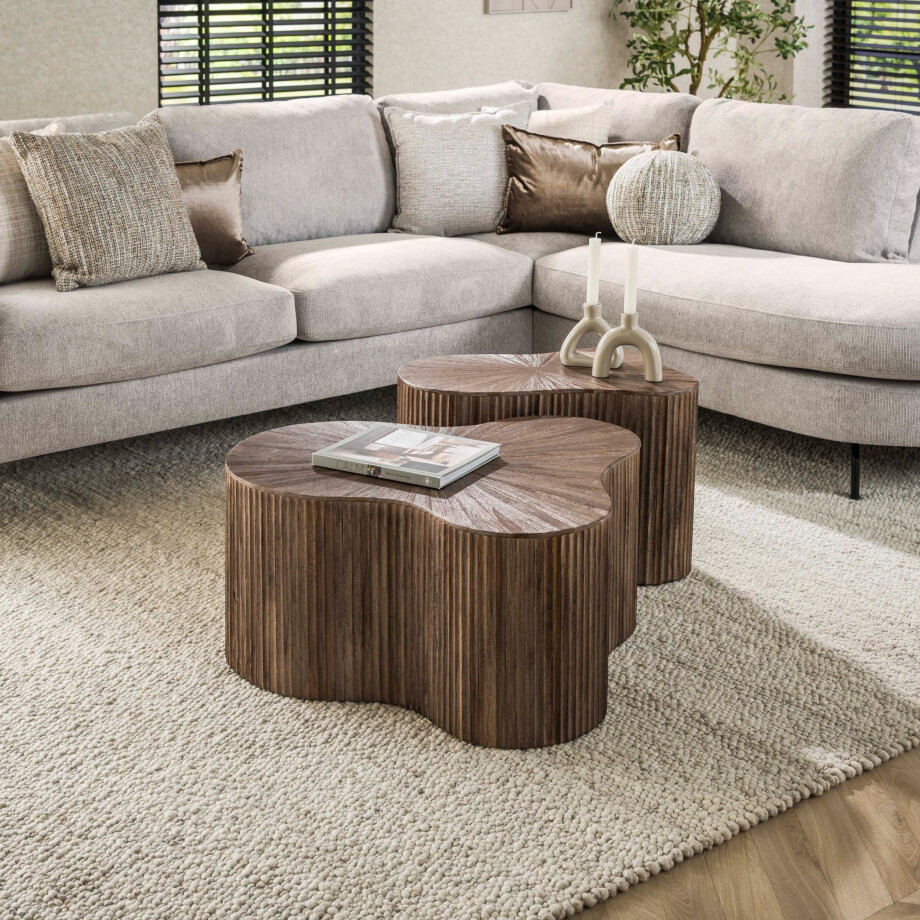 Salontafel Maya Teak shamrock set van 2 Massief teak espresso afbeelding 1