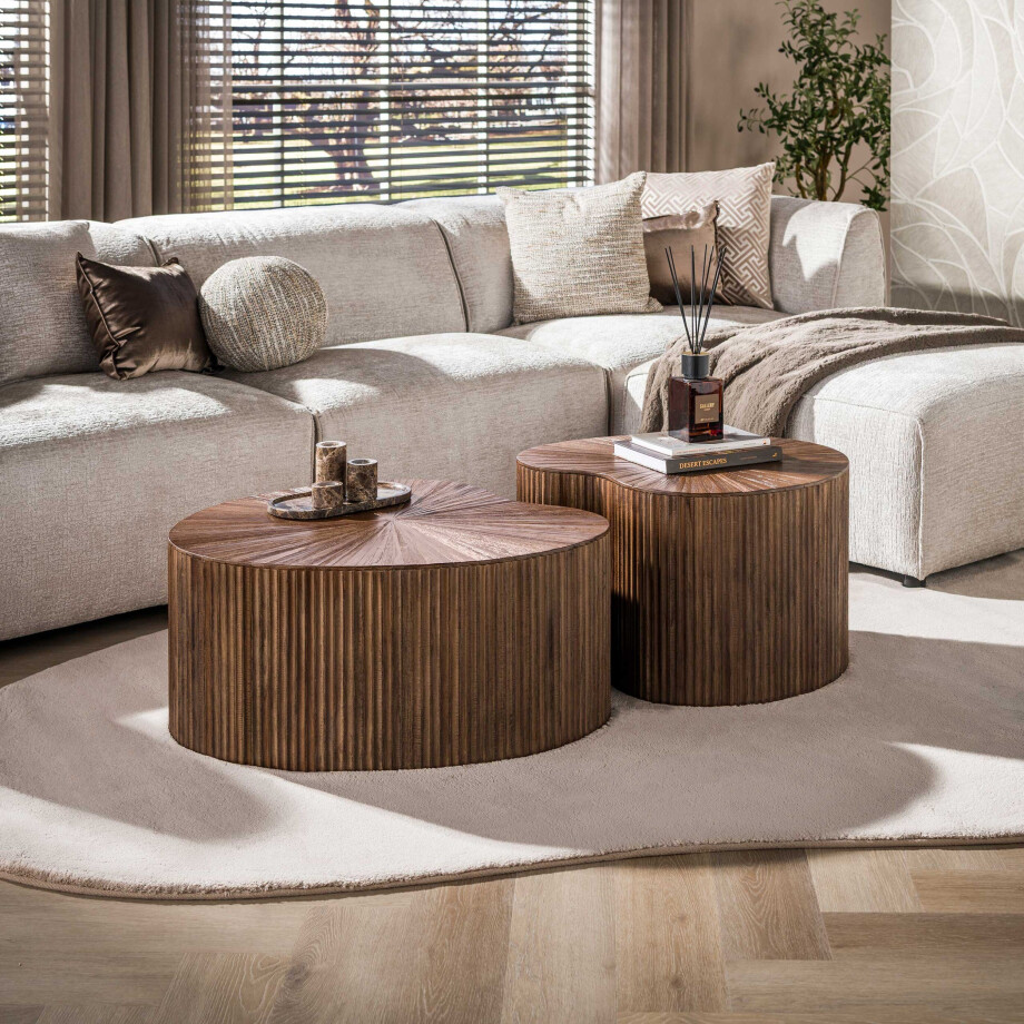 Salontafel Maya Teak niervormig set van 2 Massief teak espresso afbeelding 1