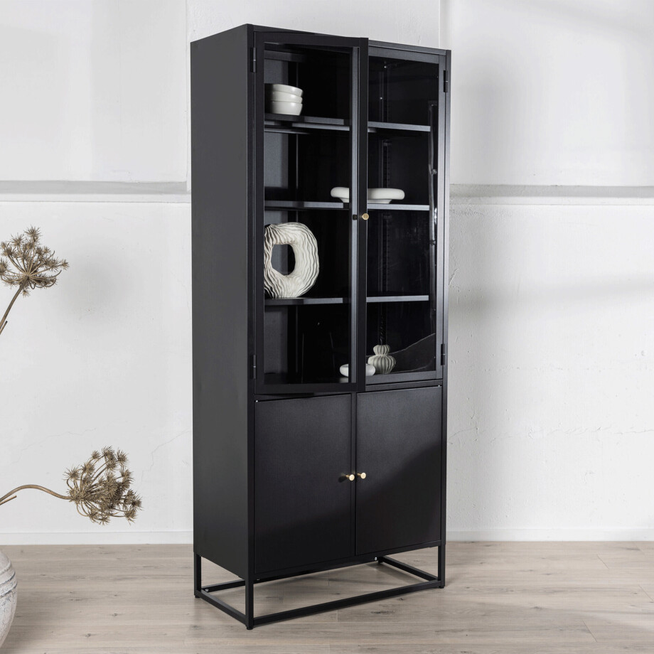 Nohr Vitrinekast 'Shaune' 190 x 80cm, kleur Zwart afbeelding 1