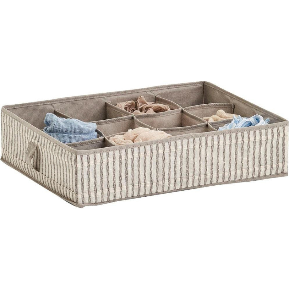 Zeller Present Opbergbox Strepen 12 vakken, opvouwbaar, fleece, beige afbeelding 1