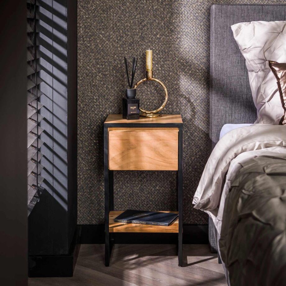 LifestyleFurn Nachtkastje 'Shellina' Acaciahout, Met 1 lade afbeelding 1