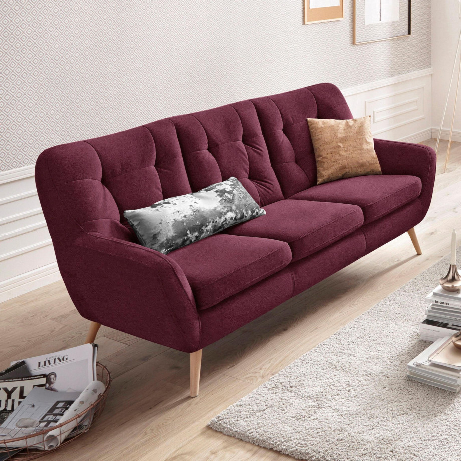 exxpo - sofa fashion 3-zitsbank Scandi, comfortabel, verfijnde rugkussens voor meer zitcomfort actuele kleuren in hoogwaardige bekledingskwaliteiten, houten voet afbeelding 1