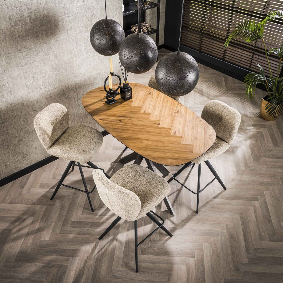 LifestyleFurn Organische Bartafel 'Samyra' Visgraat Teakhout, 140 x 80cm LifestyleFurn Organische Bartafel 'Samyra' Visgraat Teakhout, 140 x 80cm afbeelding 1