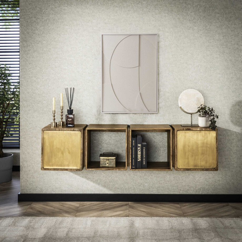 LifestyleFurn Hangend Dressoir 'Renée' Mangohout en brass, 169cm afbeelding 1