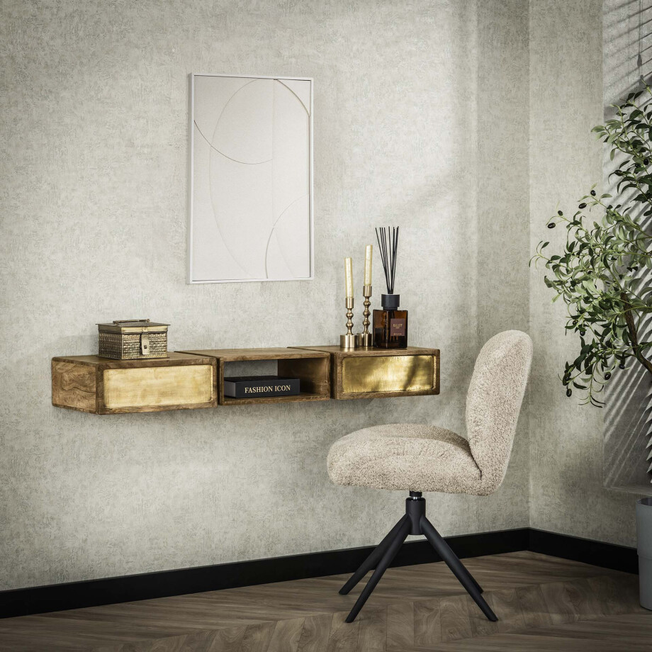 LifestyleFurn Hangende Kaptafel 'Renée' Mangohout en brass, 123 x 30cm afbeelding 1