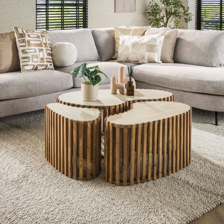 Salontafel Nuovo niervormig set van 3 Massief mango zand afbeelding 1