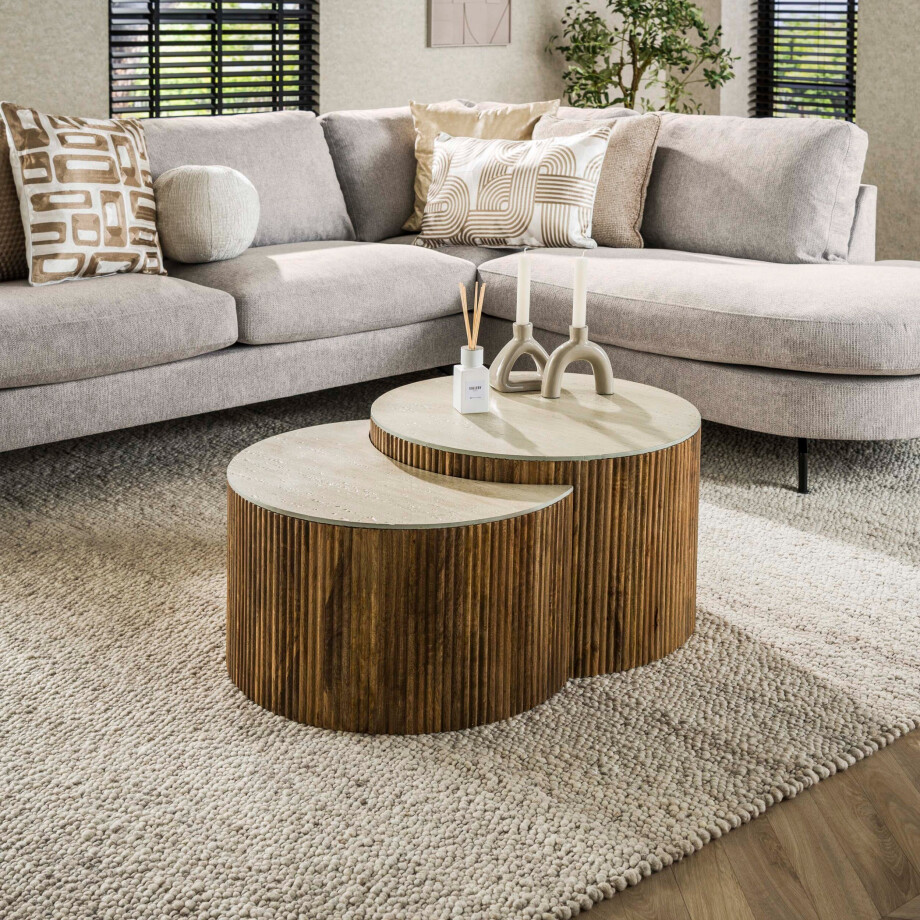 Salontafel Nuovo half rond set van 2 Massief mango zand afbeelding 1