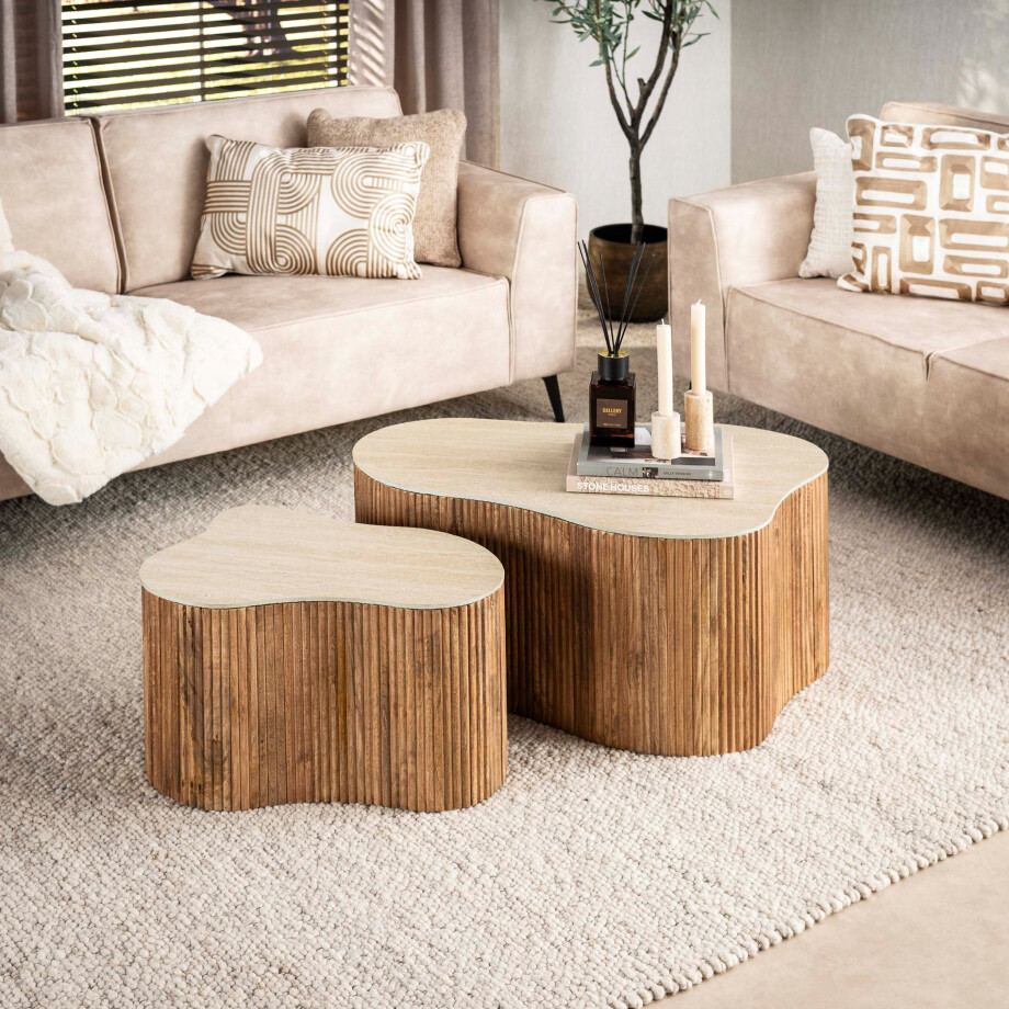Salontafel Nuovo shamrock set van 2 Massief mango zand afbeelding 1