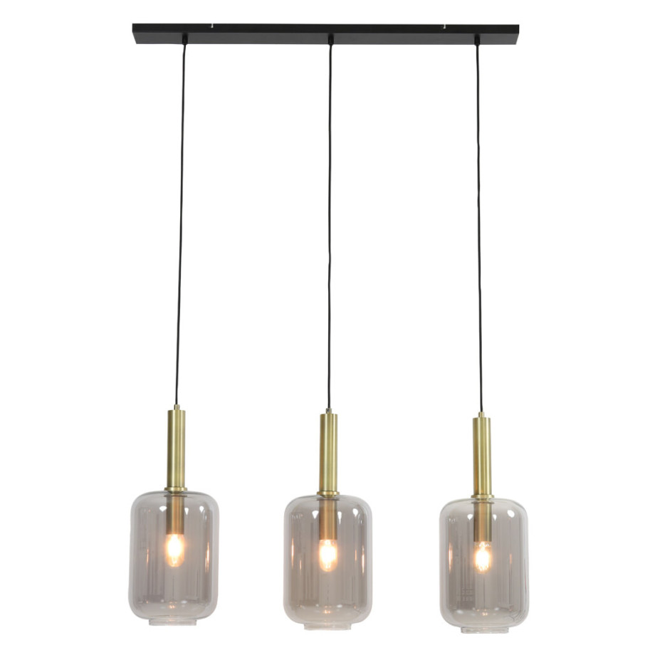 Light & Living Hanglamp 'Lekar' 3-Lamps, Antiek Brons/Smoke afbeelding 1