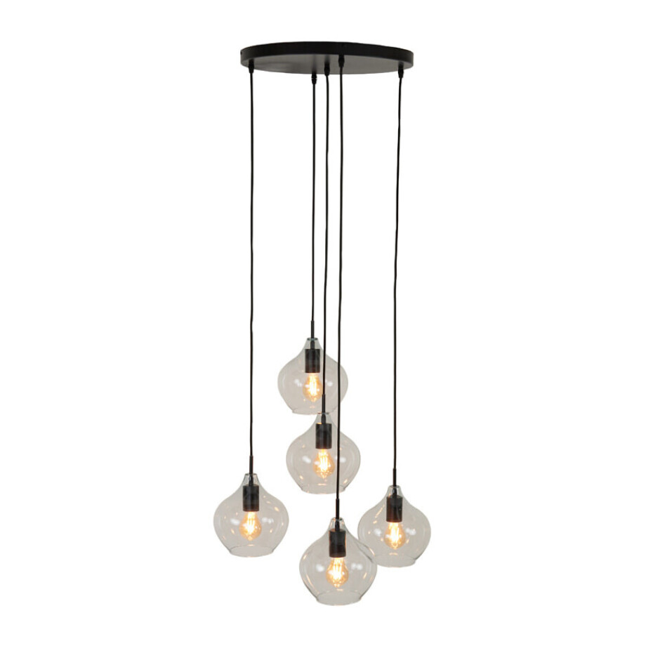 Light & Living Hanglamp 'Rakel' Getrapt, 5-Lamps, kleur Mat Zwart Light & Living Hanglamp 'Rakel' Getrapt, 5-Lamps, kleur Mat Zwart afbeelding 1