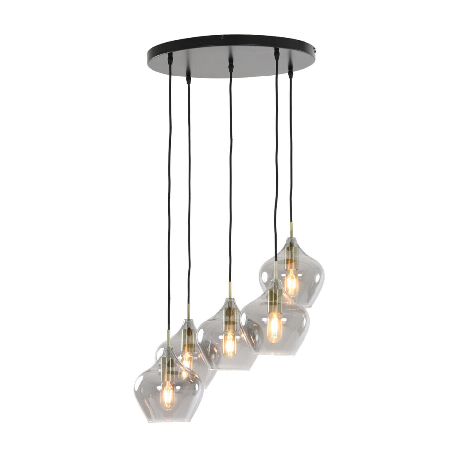 Light & Living Hanglamp 'Rakel' 5-Lamps, antiek brons+smoke Light & Living Hanglamp 'Rakel' 5-Lamps, antiek brons+smoke afbeelding