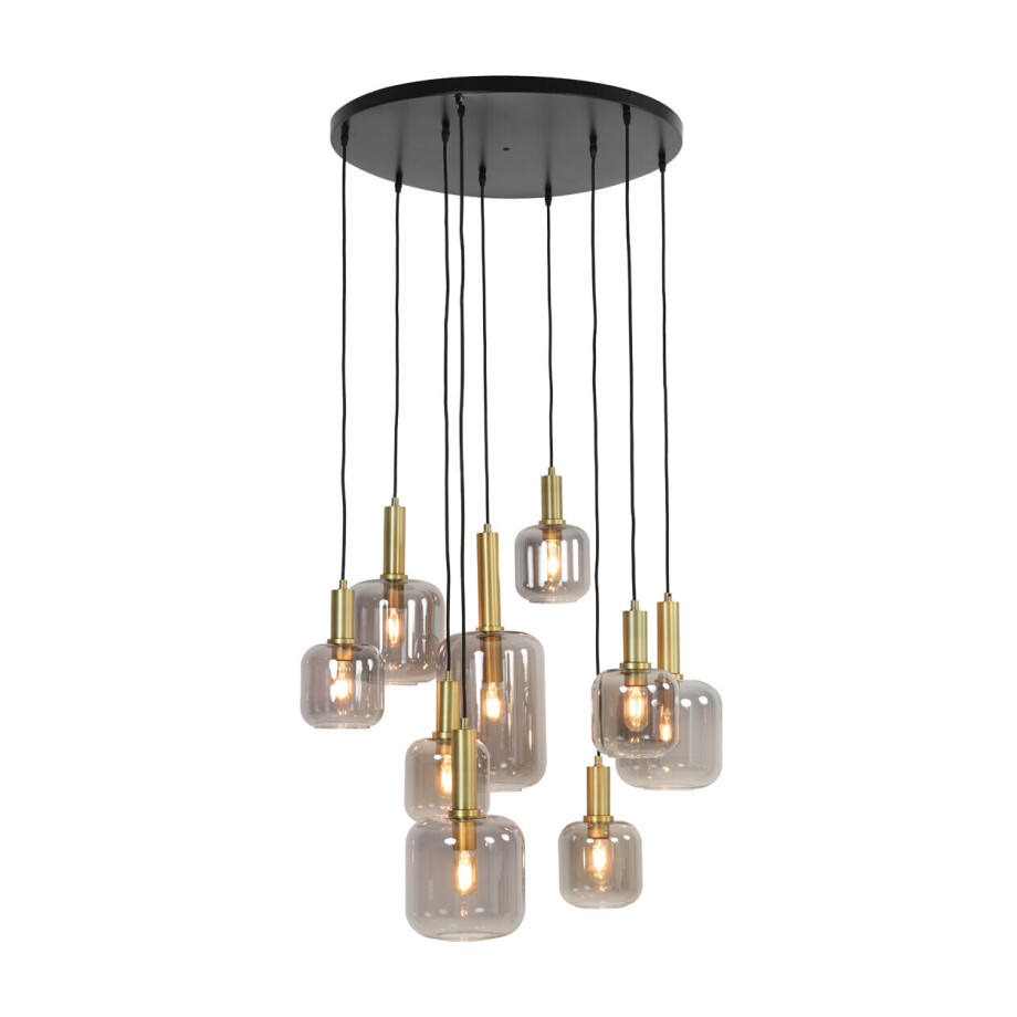 Light & Living Hanglamp 'Lekar' 9-Lamps, kleur Antiek Brons/Smoke Light & Living Hanglamp 'Lekar' 9-Lamps, kleur Antiek Brons/Smoke afbeelding