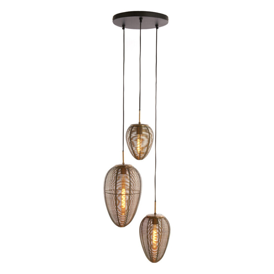 Light & Living Hanglamp 'Yaelle' 3-Lamps Getrapt, kleur Antiek Brons/Mat Zwart afbeelding 