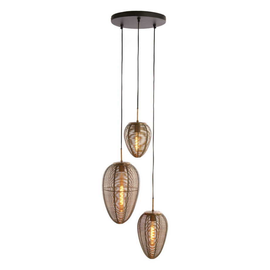 Light & Living Hanglamp 'Yaelle' 3-Lamps Getrapt, kleur Antiek Brons/Mat Zwart afbeelding 