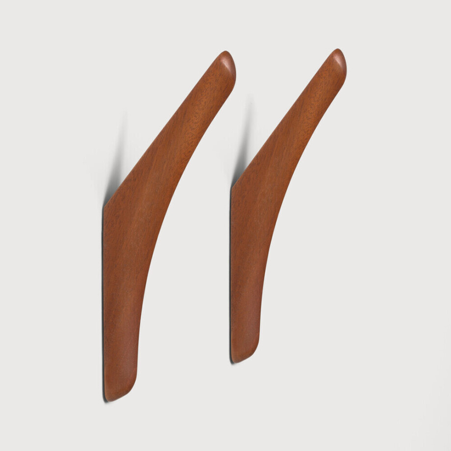 Ethnicraft Wandhaak 'PI' Mahoniehout, Set van 2 stuks, kleur Bruin afbeelding 1
