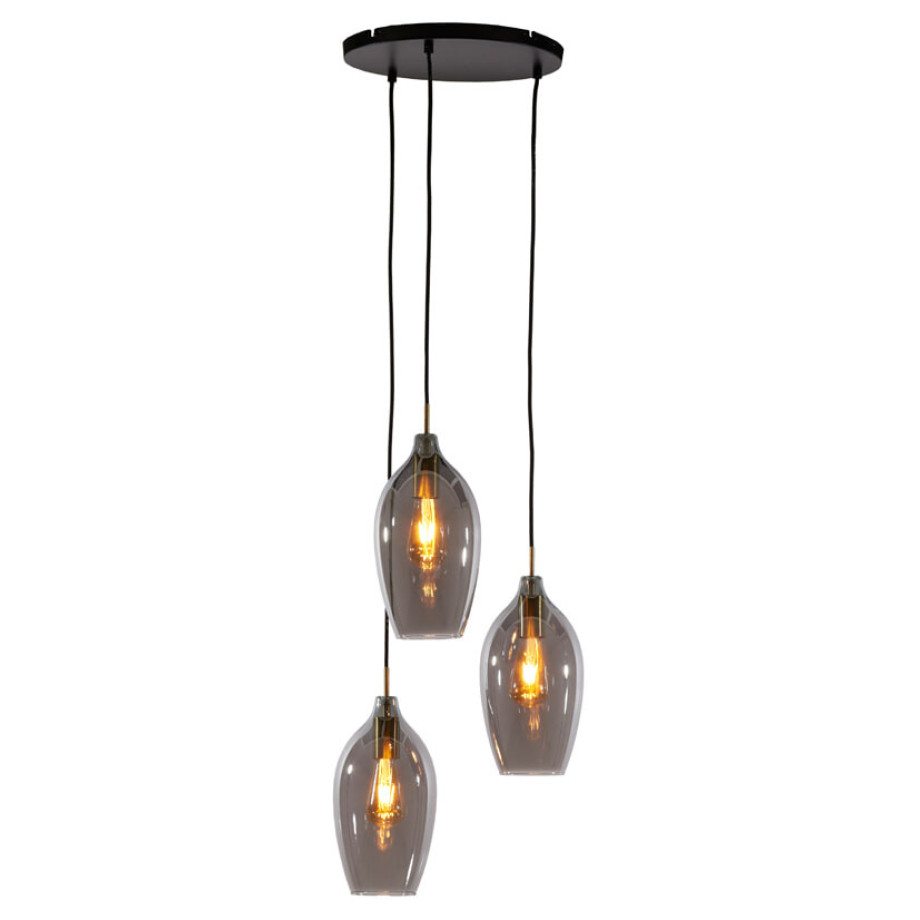 Light & Living Hanglamp 'Lukaro' 3-lamps, kleur Smoke/Antiek Brons afbeelding 