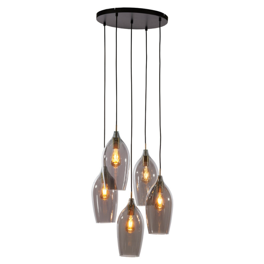 Light & Living Hanglamp 'Lukaro' 5-lamps, kleur Smoke/Antiek Brons afbeelding 