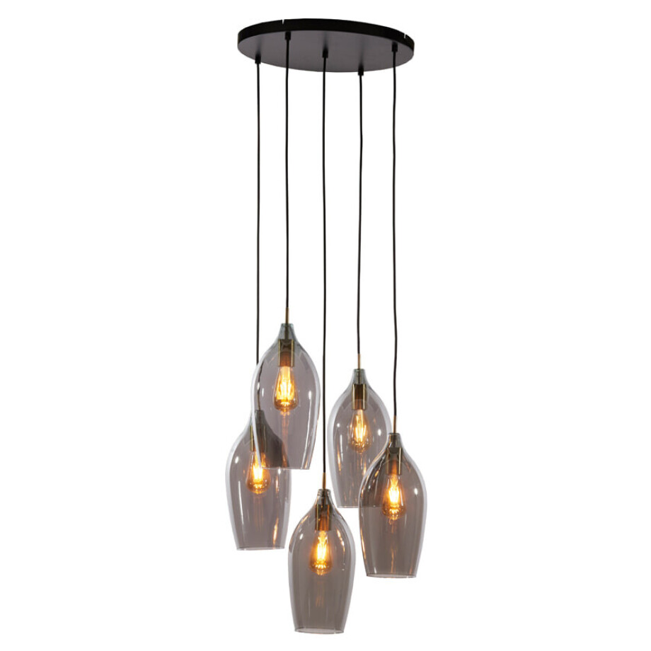 Light & Living Hanglamp 'Lukaro' 5-lamps, kleur Smoke/Antiek Brons Light & Living Hanglamp 'Lukaro' 5-lamps, kleur Smoke/Antiek Brons afbeelding