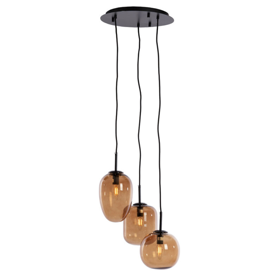Light & Living Hanglamp 'Mezza' Glas, 3-lamps, kleur Bruin afbeelding 